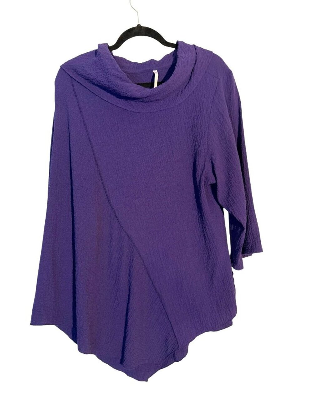 Kiyo Textured Asymmetric Lagenlook Tunic Top Cowl Neck XL Made In USA
